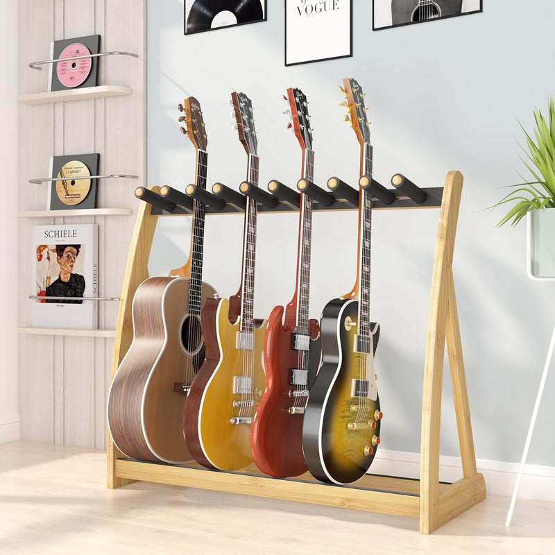 Wisuce Essentials Guitar Stand Rack, Multi-Guitar Display Rack Adjustable Bamboo Guitars Holder Electric Guitar Stands Floor Storage for Bass Acoustic, Home Studio, Band Stage - Image 1